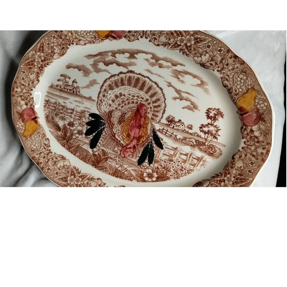 Stone King Tom Turkey Serving Platter Oval American Tradition Thanksgiving Decor